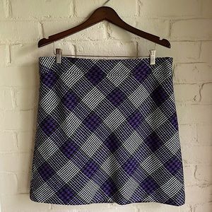 Ann Taylor Loft black white & purple plaid pencil a line work skirt size 14